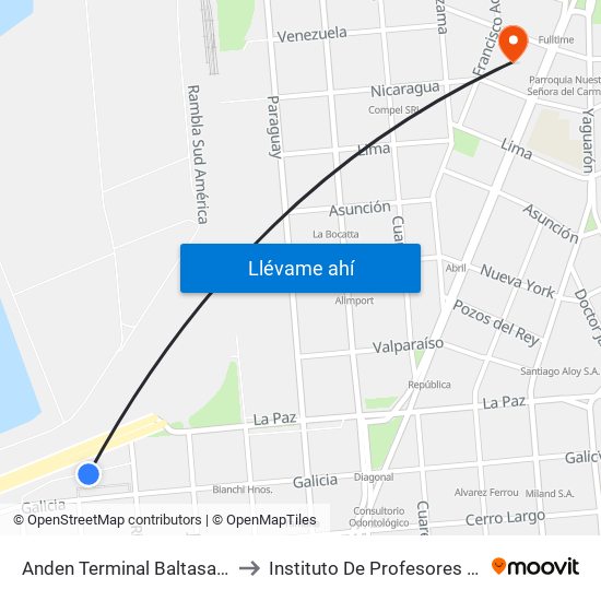 Terminal Baltasar Brum (Río Branco) to Instituto De Profesores Artigas map