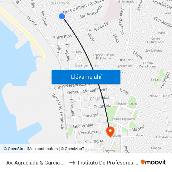Av. Agraciada & García Morales to Instituto De Profesores Artigas map