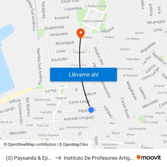 (S) Paysandú & Ejido to Instituto De Profesores Artigas map