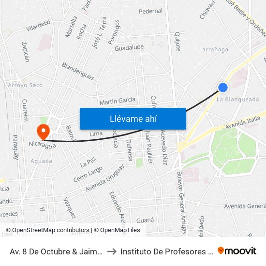 Av. 8 De Octubre & Jaime Cibils to Instituto De Profesores Artigas map