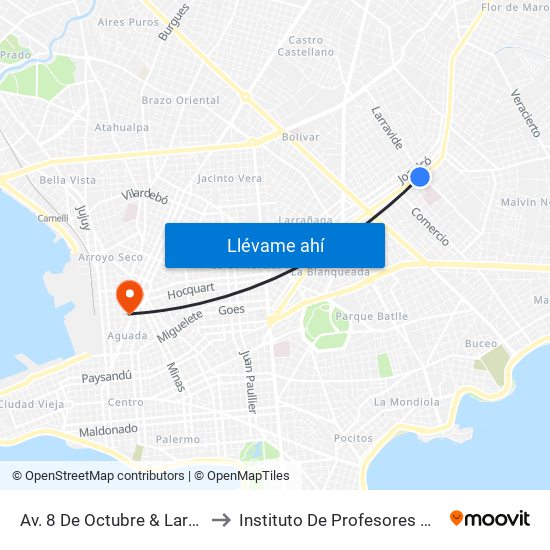 Av. 8 De Octubre & Larravide to Instituto De Profesores Artigas map