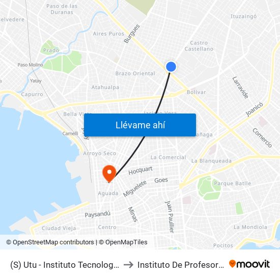 (S) Utu - Instituto Tecnologico Superior to Instituto De Profesores Artigas map