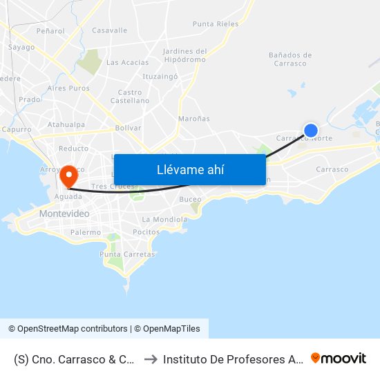 (S) Cno. Carrasco & Cooper to Instituto De Profesores Artigas map