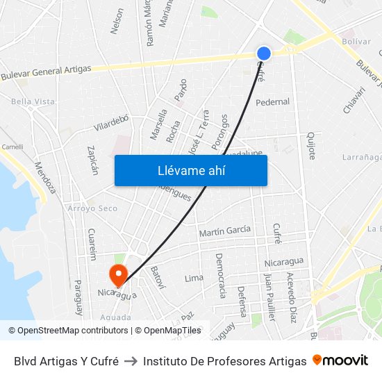 Blvd Artigas Y Cufré to Instituto De Profesores Artigas map