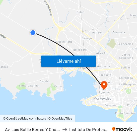 Av. Luis Batlle Berres Y Cno. Sosa Chaferro to Instituto De Profesores Artigas map