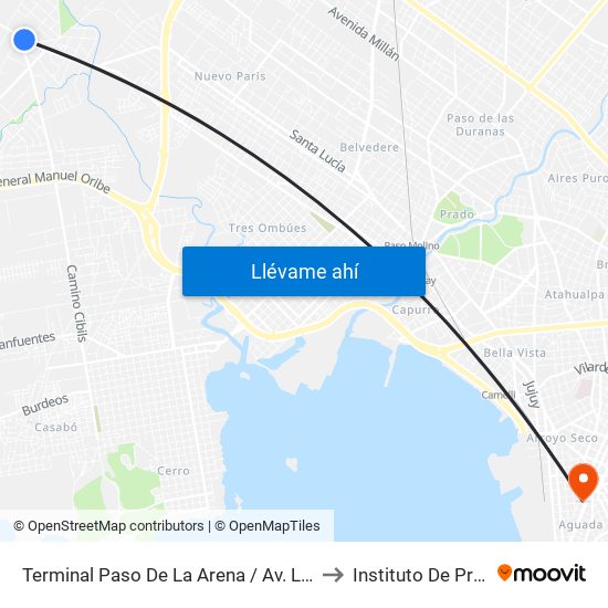 Terminal Paso De La Arena / Av. Luis Batlle Berres Y Carlos Arocena to Instituto De Profesores Artigas map