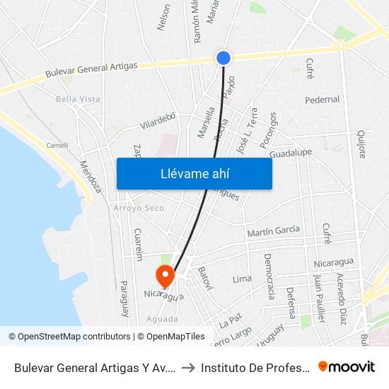 Bulevar General Artigas Y Av. Gral. San Martin to Instituto De Profesores Artigas map