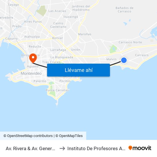 Av. Rivera & Av. General Paz to Instituto De Profesores Artigas map