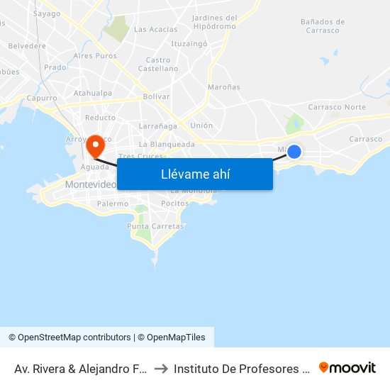 Av. Rivera & Alejandro Fleming to Instituto De Profesores Artigas map