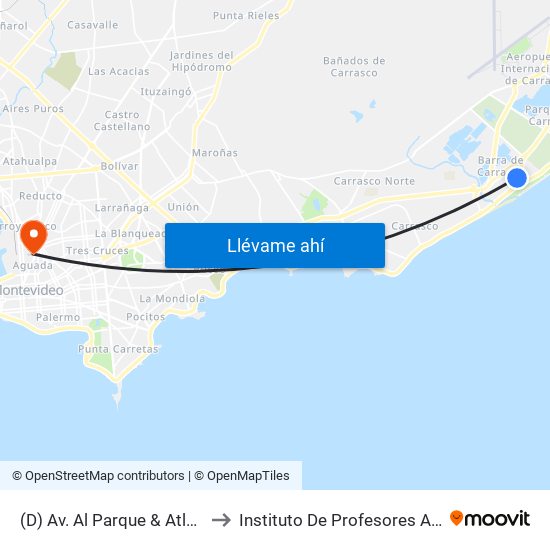 (D) Av. Al Parque & Atlántida to Instituto De Profesores Artigas map