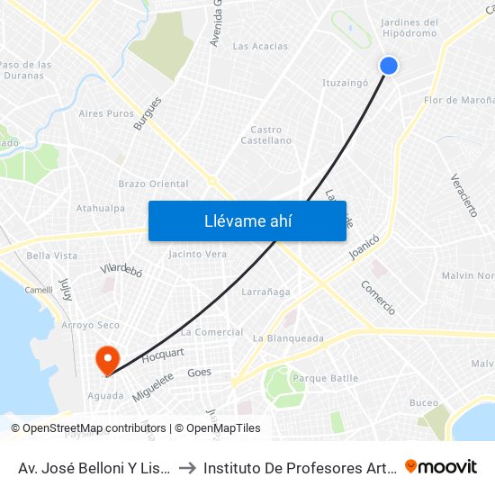 Av. José Belloni Y Lisboa to Instituto De Profesores Artigas map