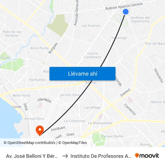 Av. José Belloni Y Bérgamo to Instituto De Profesores Artigas map