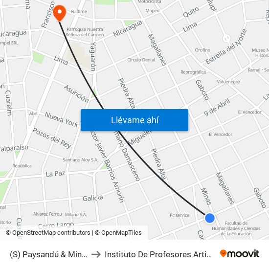 (S) Paysandú & Minas to Instituto De Profesores Artigas map