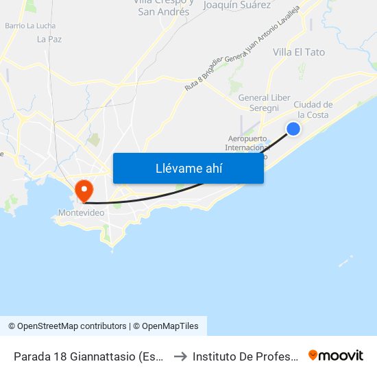 Parada 18 Giannattasio (Esq. Mar Del Plata) to Instituto De Profesores Artigas map