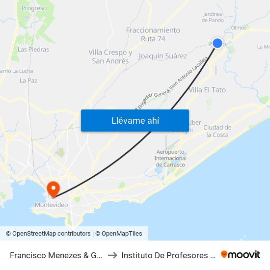 Francisco Menezes & Garibaldi to Instituto De Profesores Artigas map