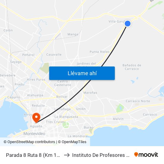 Parada 8 Ruta 8 (Km 16.500) to Instituto De Profesores Artigas map