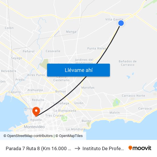 Parada 7 Ruta 8 (Km 16.000 Esq. Cno. Repetto) to Instituto De Profesores Artigas map