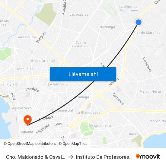 Cno. Maldonado & Osvaldo Cruz to Instituto De Profesores Artigas map