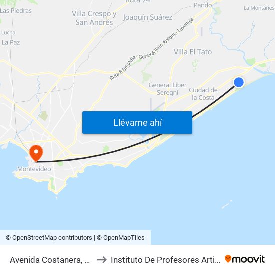 Avenida Costanera, 194 to Instituto De Profesores Artigas map
