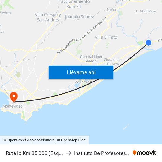 Ruta Ib Km 35.000 (Esq. Venus) to Instituto De Profesores Artigas map