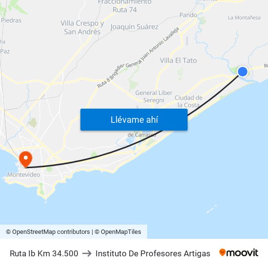 Ruta Ib Km 34.500 to Instituto De Profesores Artigas map