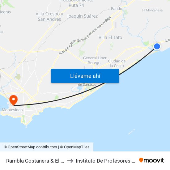 Rambla Costanera & El Riacho to Instituto De Profesores Artigas map