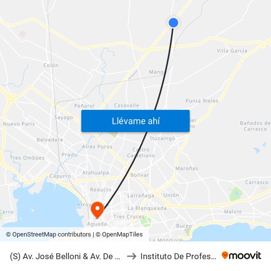 Av. José Belloni & Av. De Las Instrucciones to Instituto De Profesores Artigas map