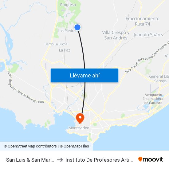 San Luis & San Martin to Instituto De Profesores Artigas map