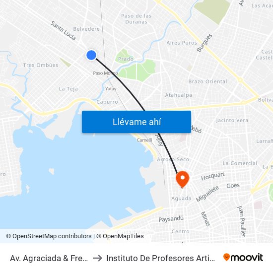 Av. Agraciada & Freire to Instituto De Profesores Artigas map