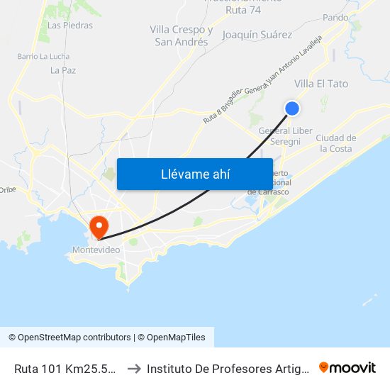 Ruta 101 Km25.500 to Instituto De Profesores Artigas map