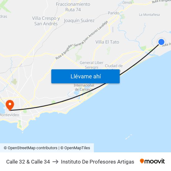 Calle 32 & Calle 34 to Instituto De Profesores Artigas map