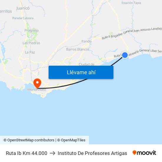 Ruta Ib Km 44.000 to Instituto De Profesores Artigas map