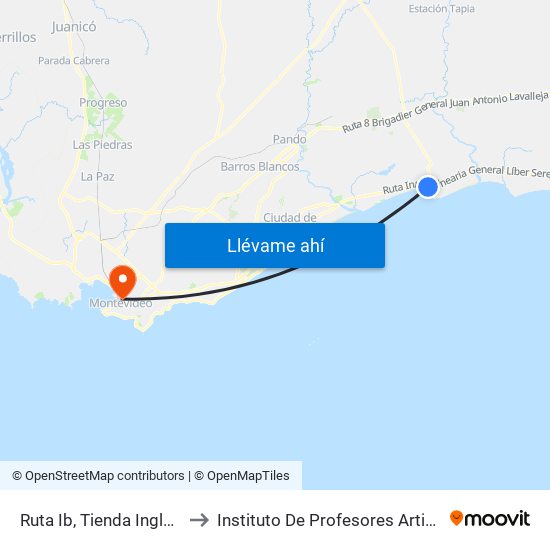 Ruta Ib, Tienda Inglesa to Instituto De Profesores Artigas map