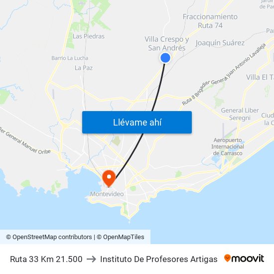 Ruta 33 Km 21.500 to Instituto De Profesores Artigas map