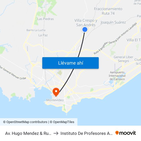 Av. Hugo Mendez & Ruta 33 to Instituto De Profesores Artigas map