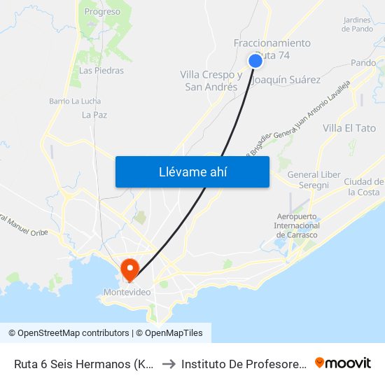 Ruta 6 Seis Hermanos (Km26.600) to Instituto De Profesores Artigas map