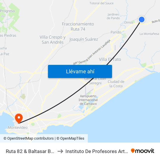 Ruta 82 & Baltasar Brum to Instituto De Profesores Artigas map