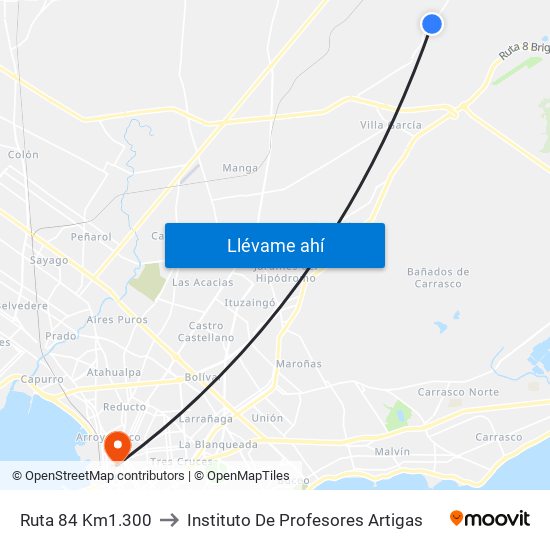 Ruta 84 Km1.300 to Instituto De Profesores Artigas map