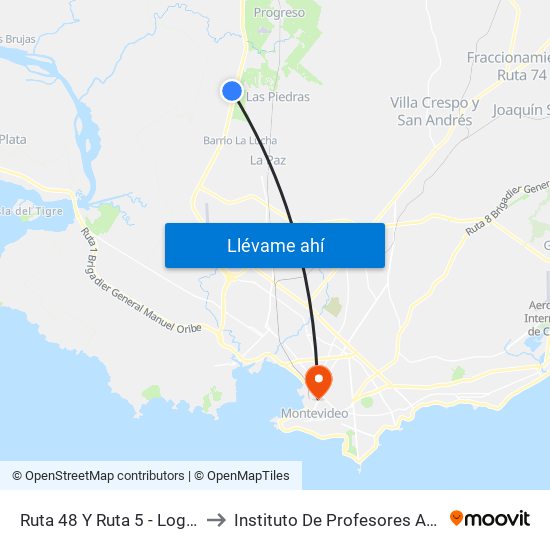 Ruta 48 Y Ruta 5 - Logipark to Instituto De Profesores Artigas map