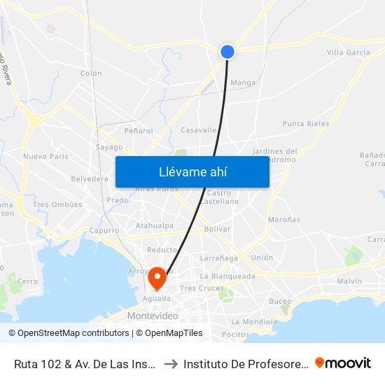 Ruta 102 & Av. De Las Instrucciones to Instituto De Profesores Artigas map