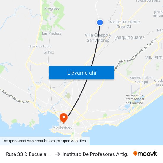 Ruta 33 & Escuela 59 to Instituto De Profesores Artigas map