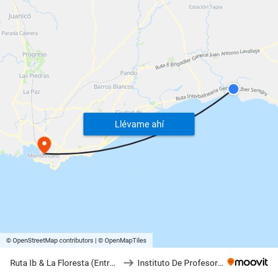 Ruta Ib & La Floresta (Entrada Principal) to Instituto De Profesores Artigas map