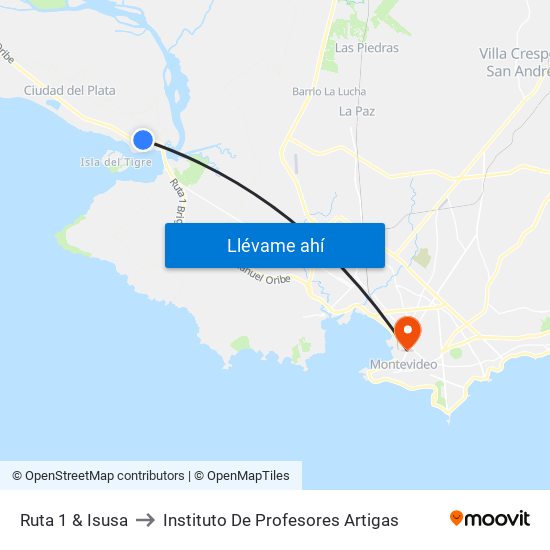 Ruta 1 & Isusa to Instituto De Profesores Artigas map
