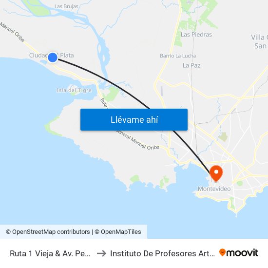 Ruta 1 Vieja & Av. Penino to Instituto De Profesores Artigas map