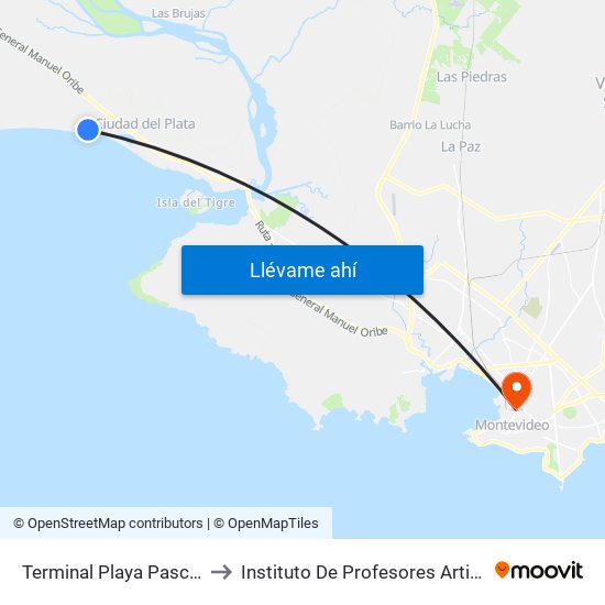 Terminal Playa Pascual to Instituto De Profesores Artigas map
