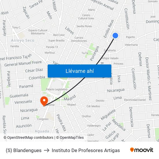 (S) Blandengues to Instituto De Profesores Artigas map