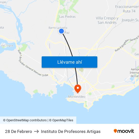 28 De Febrero to Instituto De Profesores Artigas map