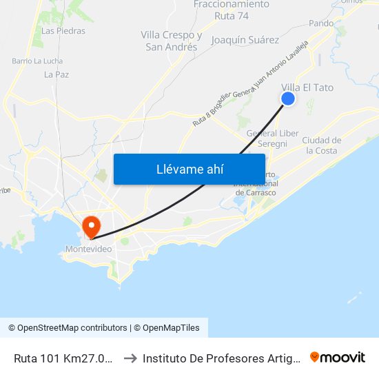 Ruta 101 Km27.000 to Instituto De Profesores Artigas map