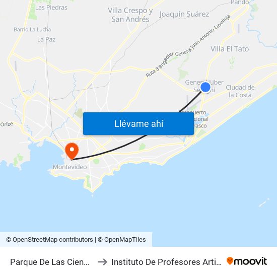 Parque De Las Ciencias to Instituto De Profesores Artigas map