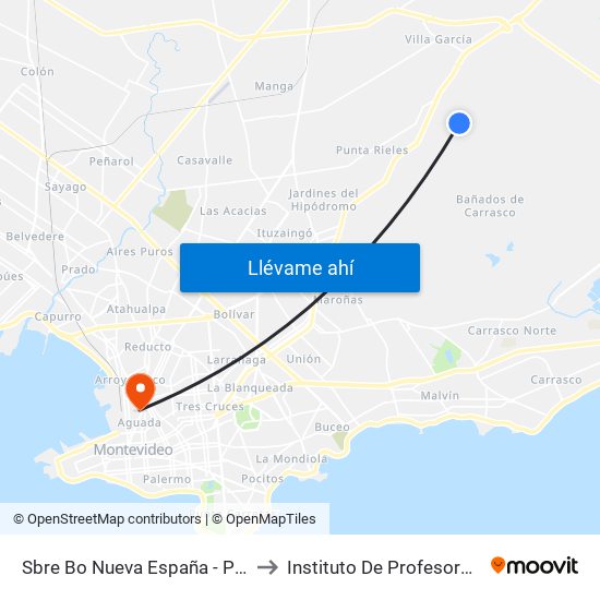 Sbre Bo Nueva España - Psje Coruña to Instituto De Profesores Artigas map